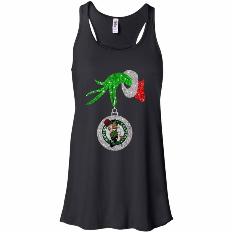 Boston Celtics Glitter Grinch Monogram Ornament Christmas Gift Racerback Tank T-Shirt