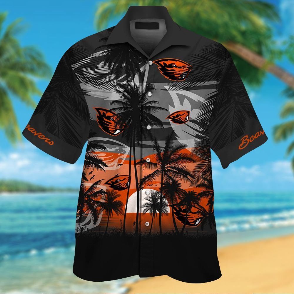 Oregon State Beavers Short Sleeve Button Up Tropical Shirt Hawaiian Shirt