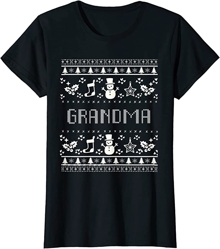 Womens Grandma Ugly Christmas Sweater Style T-Shirt