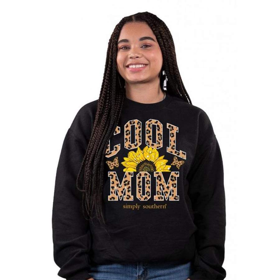 Simply Southern Leopard Cool Mom Long Sleeve Crew Sweatshirt