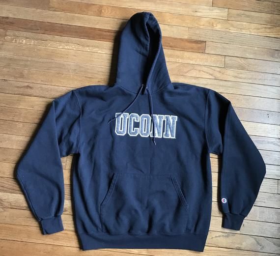 Vintage 90S Uconn Hooded Champion Shirt University Connecticut Blue Hoodie Shirt