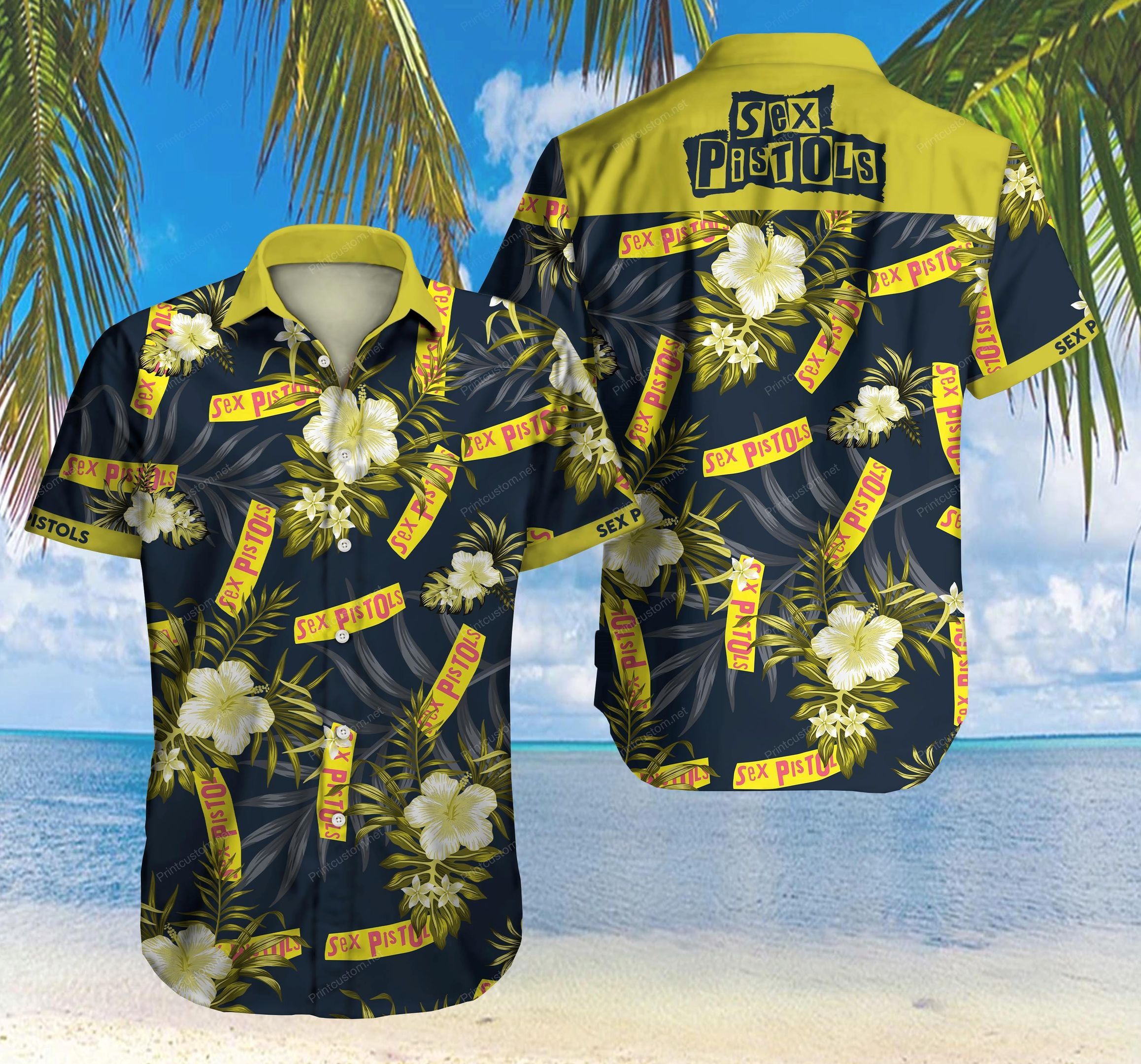 Pistols Hawaiian Shirt Summer Button Up For Men Beach Wear Short Sleeve Hawaiian Ha36751