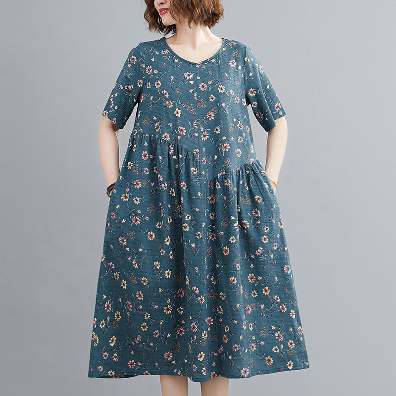 Women Casual Dress New Arrival 2022 Summer Vintage Style Floral Print Loose Comfortable Female Cotton A-line Long Dresses D301 alx