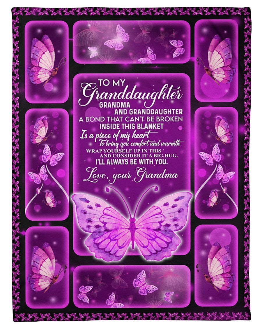 [Personalized Name] A Piece Of My Heart Purple Butterflies Grandma Fleece Blanket, Sherpa Blanket, Gift For Parent, Family Member, Friends Gift, Christmas Gift, Home Decor, Home Living