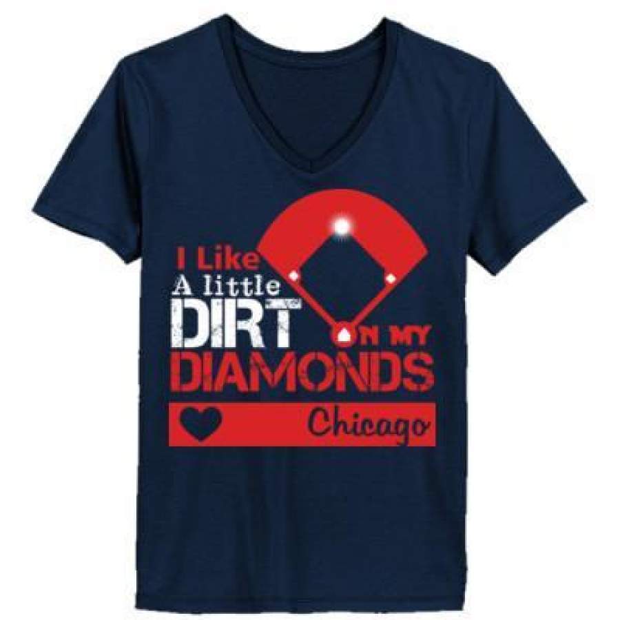 AGR Chicago Cubs I Like A Little Dirt On My Diamonds – Ladies’ V-Neck T-Shirt