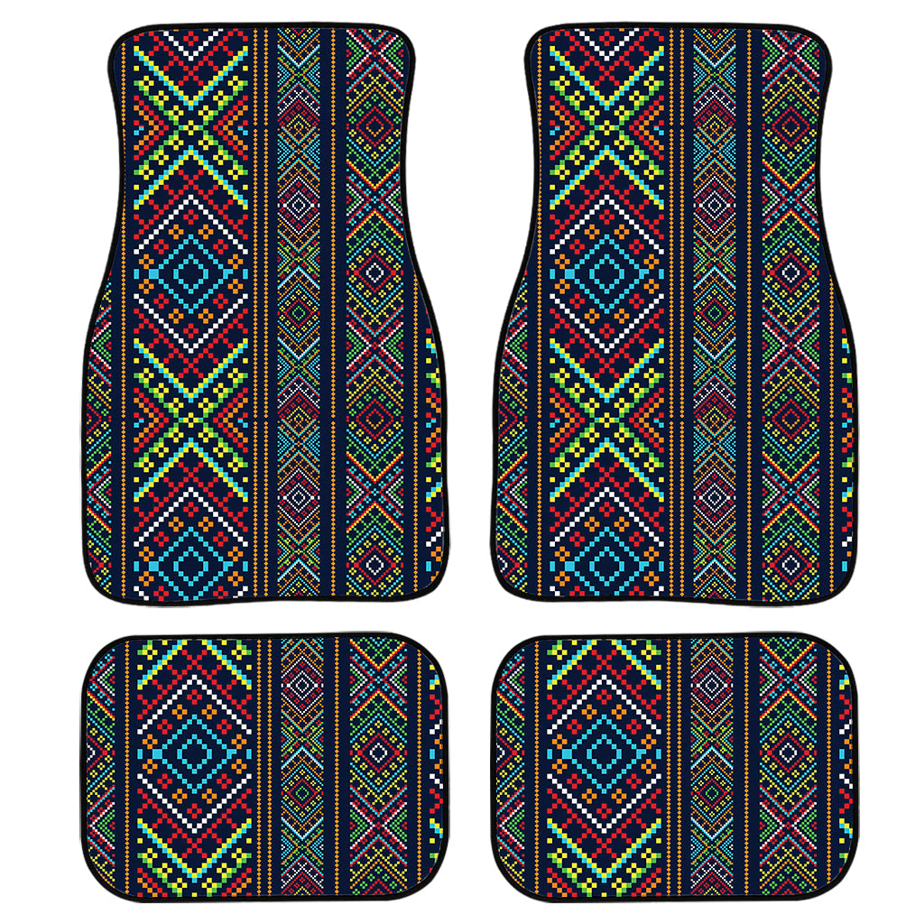 Pixel Ethnic Pattern Print Front And Back Car Floor Mats, Front Car Mat