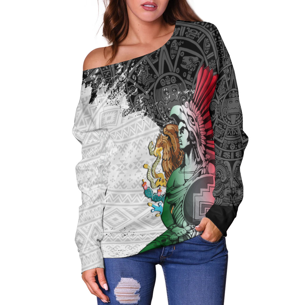 (Custom Personalised) Mexican Tribal Aztec Warriors Off Shoulder Sweater Eagle Warriors Lt7