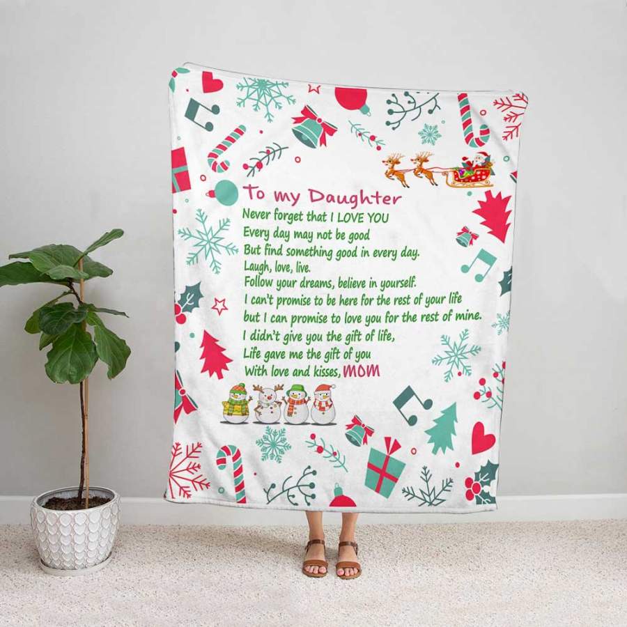 Christmas mom to my daughter life gave me the gift of you with love and kisses xmas candy cane snow fleece blanket/ sherpa blanket