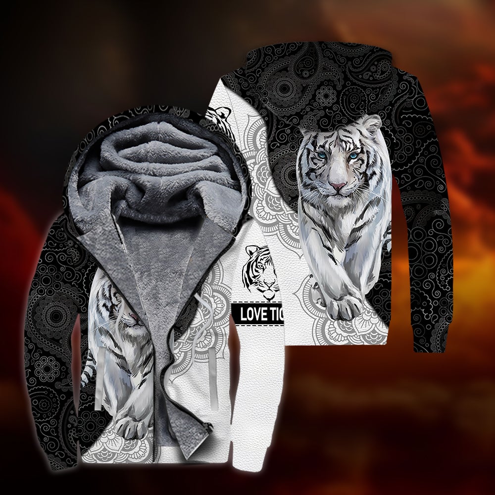 White Tiger Mandala Fleece Zip Hoodie All Over Print | Unisex | Adult | Fo6040