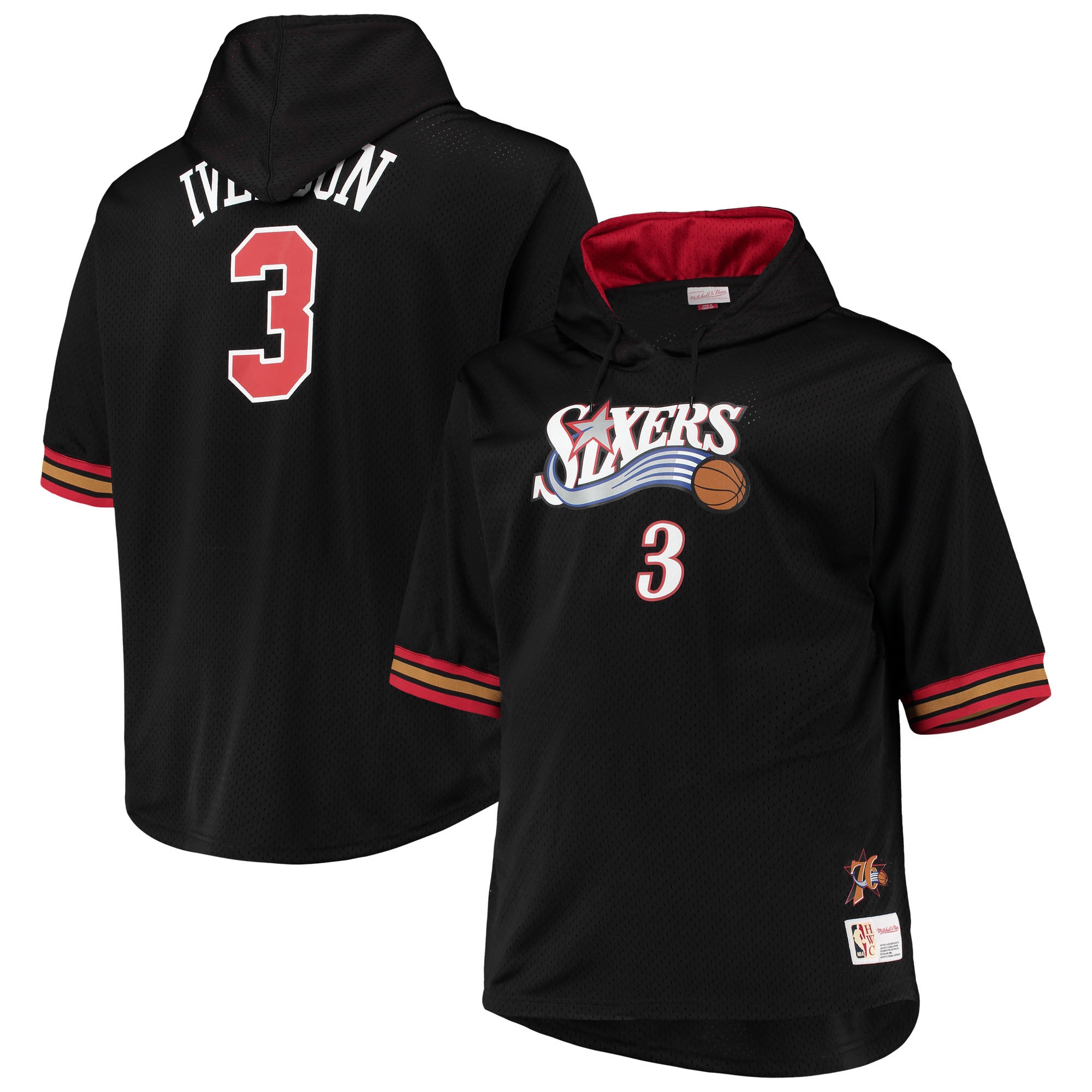 Allen Iverson Philadelphia 76ers Mitchell & Ness Big & Tall Name & Number Short Sleeve Hoodie – Black/Red