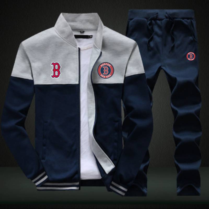 Boston Red Sox Sweatshirt +Sweatpants Mens Clothing 2 Pieces Sets Slim Tracksuit