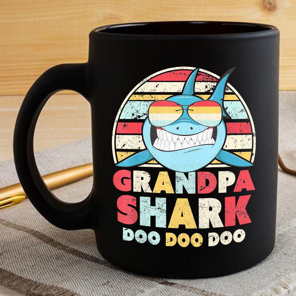 Vintage Retro Grandpa Shark Doo Doo Doo Coffee Mug Mens Custom Father’s Day Mother’s Day Gift Idea BPS973