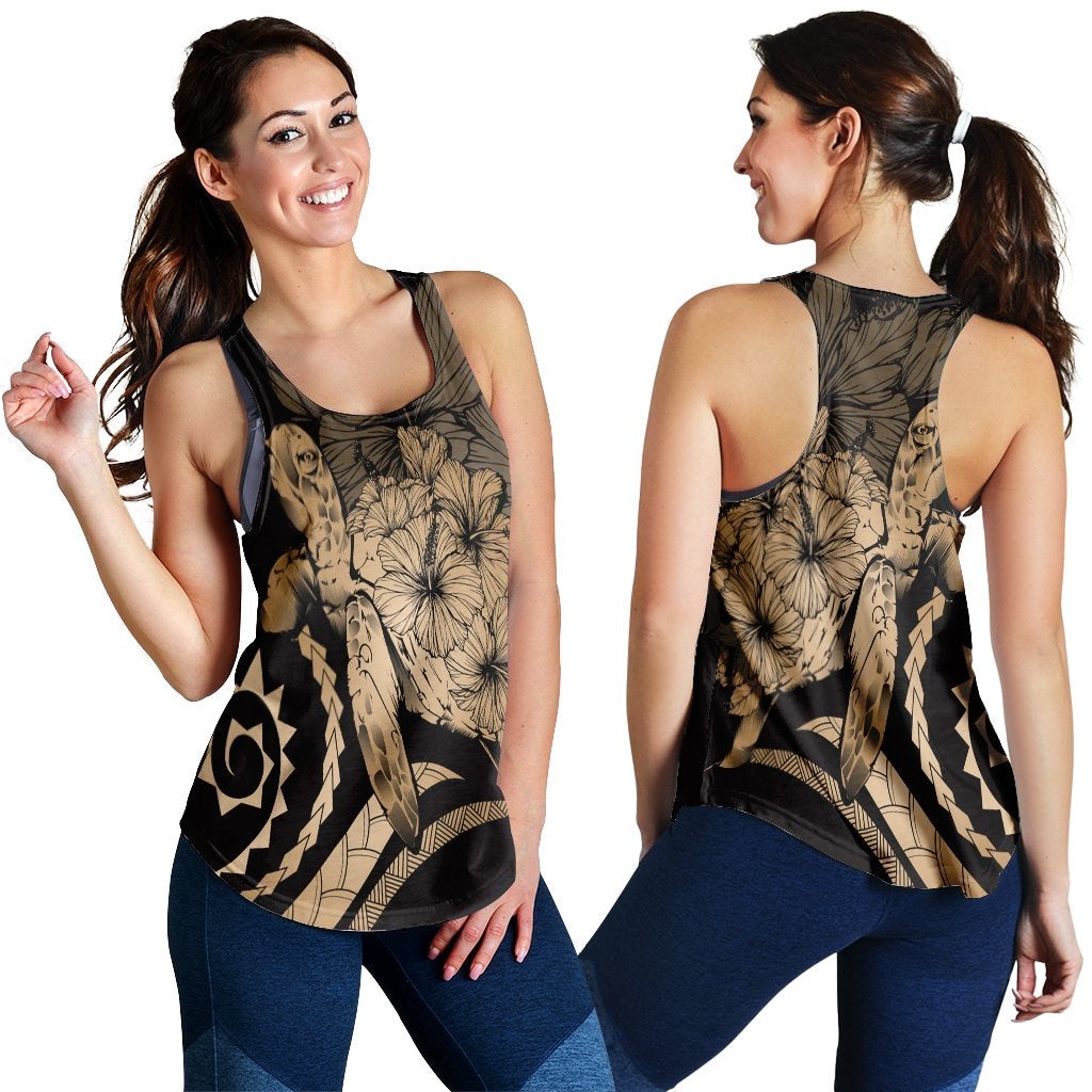 Hawaii Turtle Hibiscus Polynesian Vintage Racerback Tank Gold Ha66115