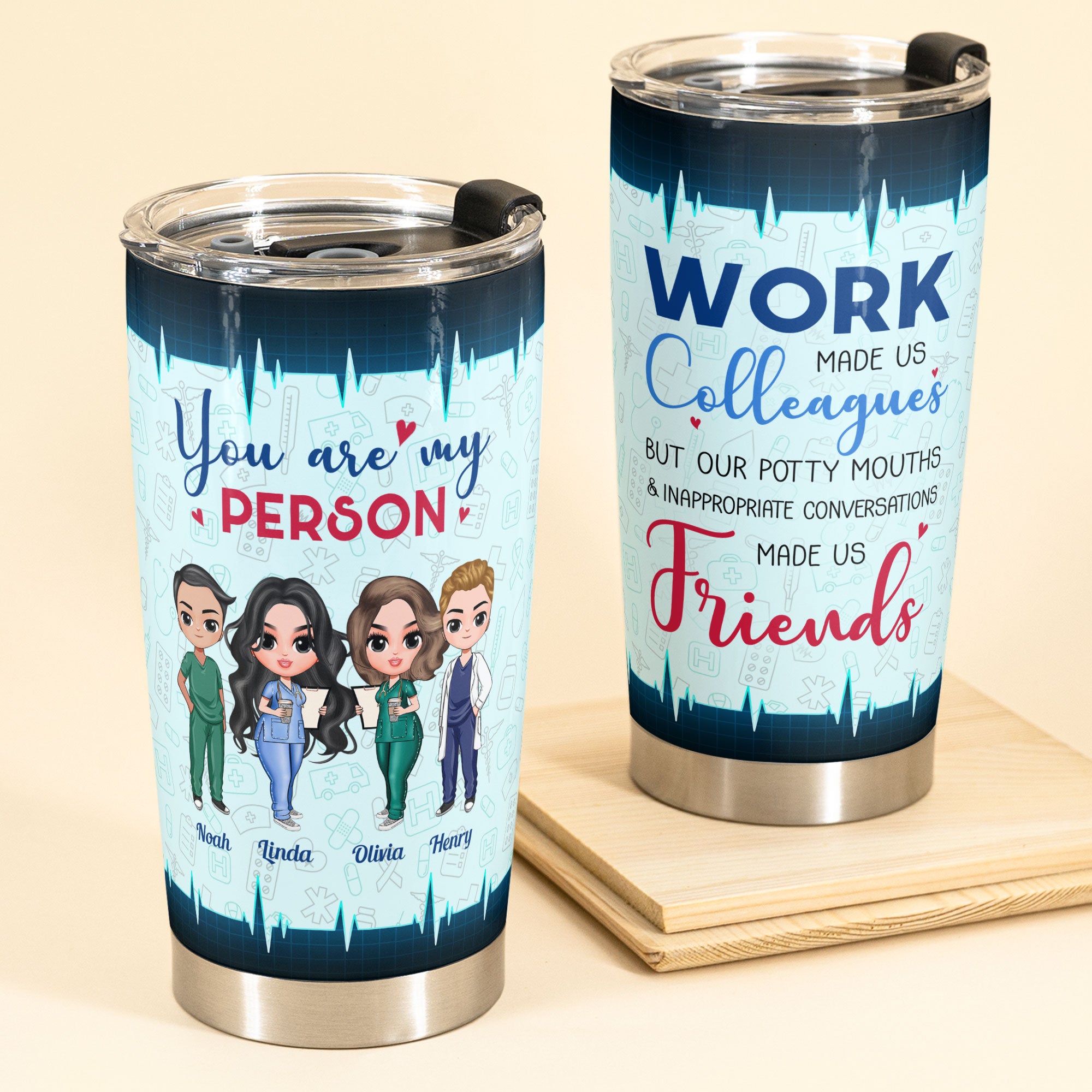 Work Besties – Personalized Tumbler Cup – Birthday & Christmas Gift For Friends Colleagues Nurses Doctors