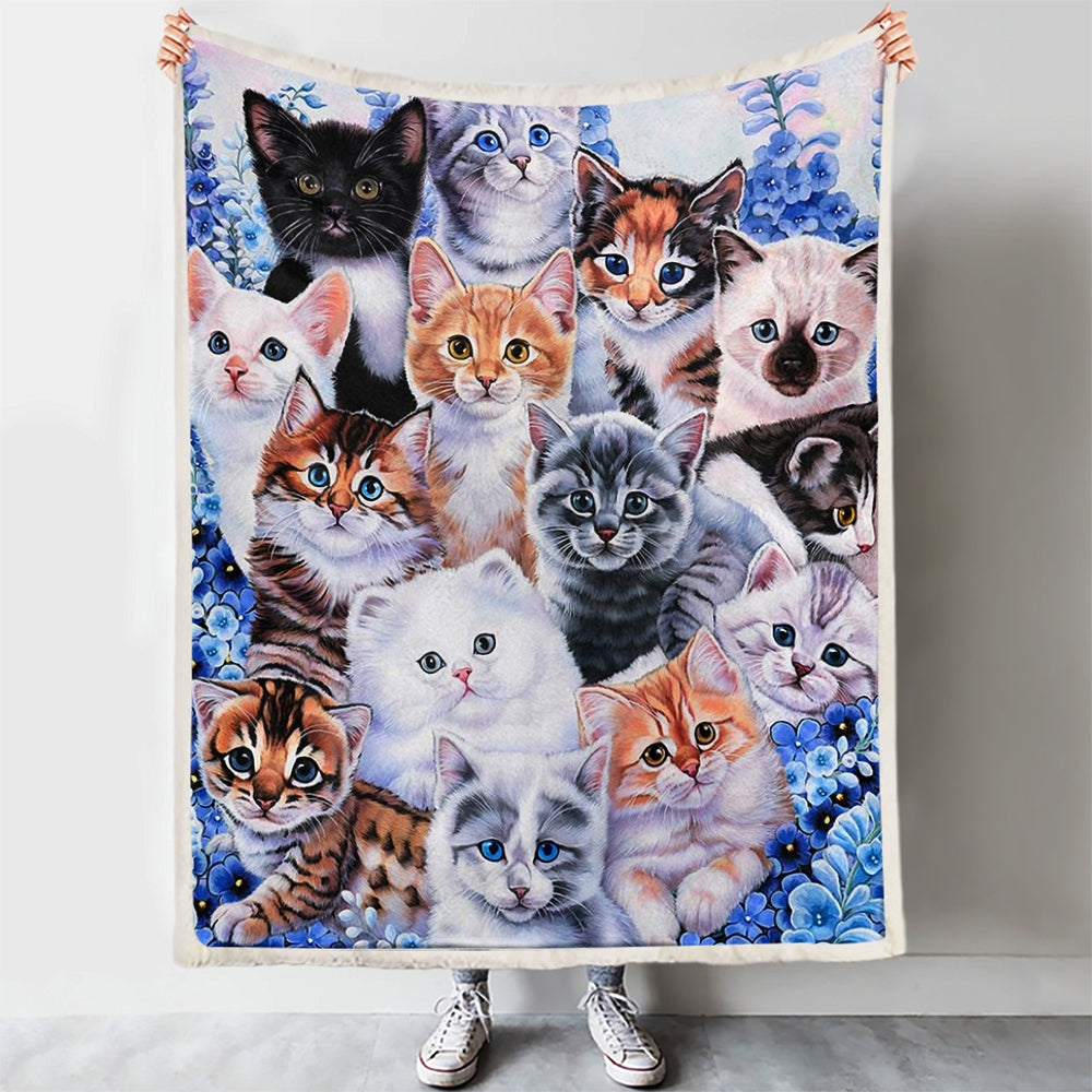 Cat Fleece Blanket – Cat Blankets For Sofa – Cat Throw Blanket – Blanket With Cats – Kitten Collage – Furlidays