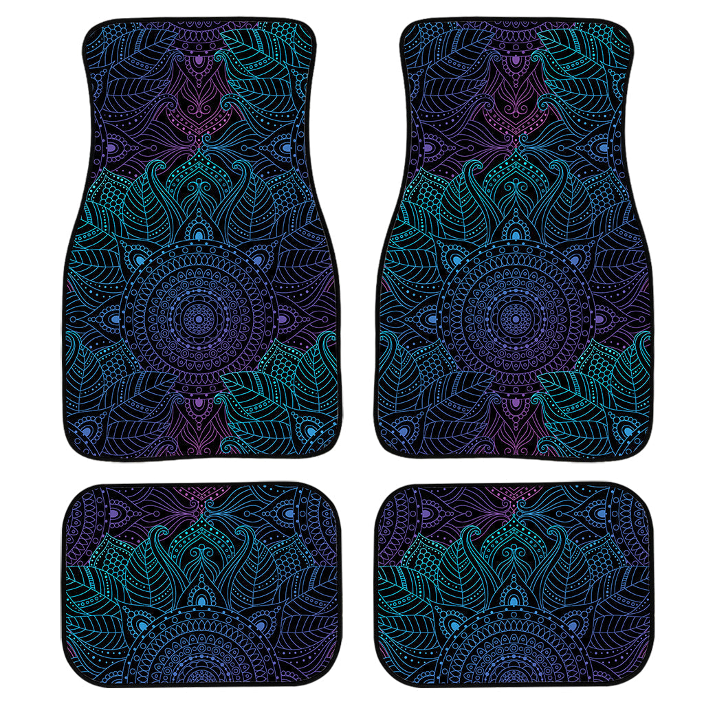 Purple And Teal Mandala Print Front And Back Car Floor Mats, Front Car Mat