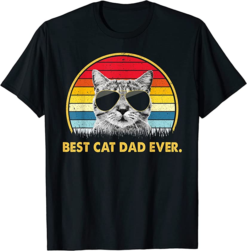 Best Cat Dad Ever Funny Retro Cat Lover Vintage Fathers Day T-Shirt