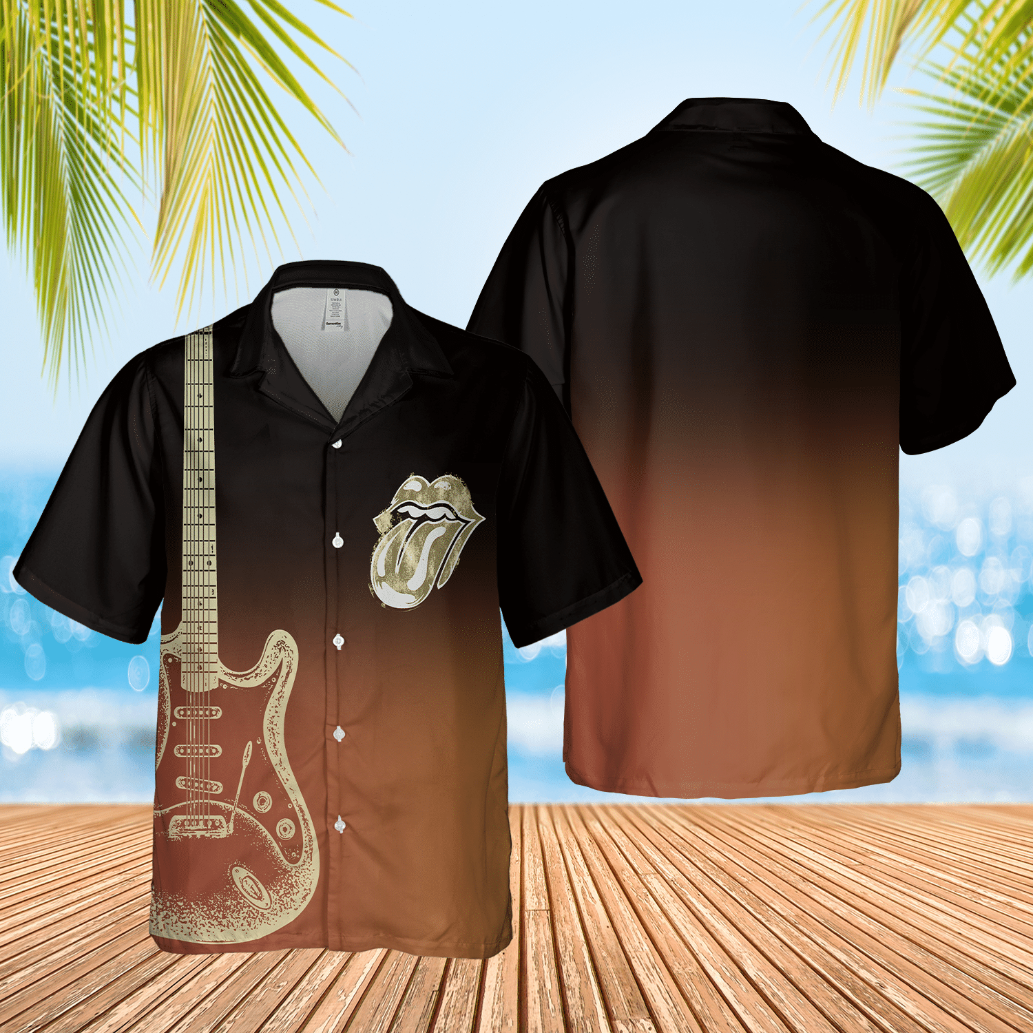 Guitar And The Rolling Stones Tongue Hawaii Shirt Ha44549