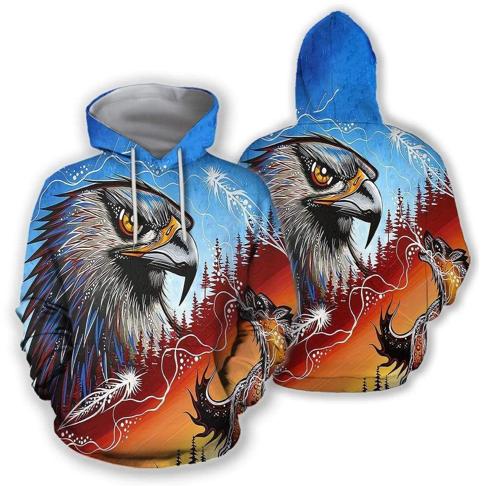 Native American Hawk And Fire Wolf King Hoodie 3D DH