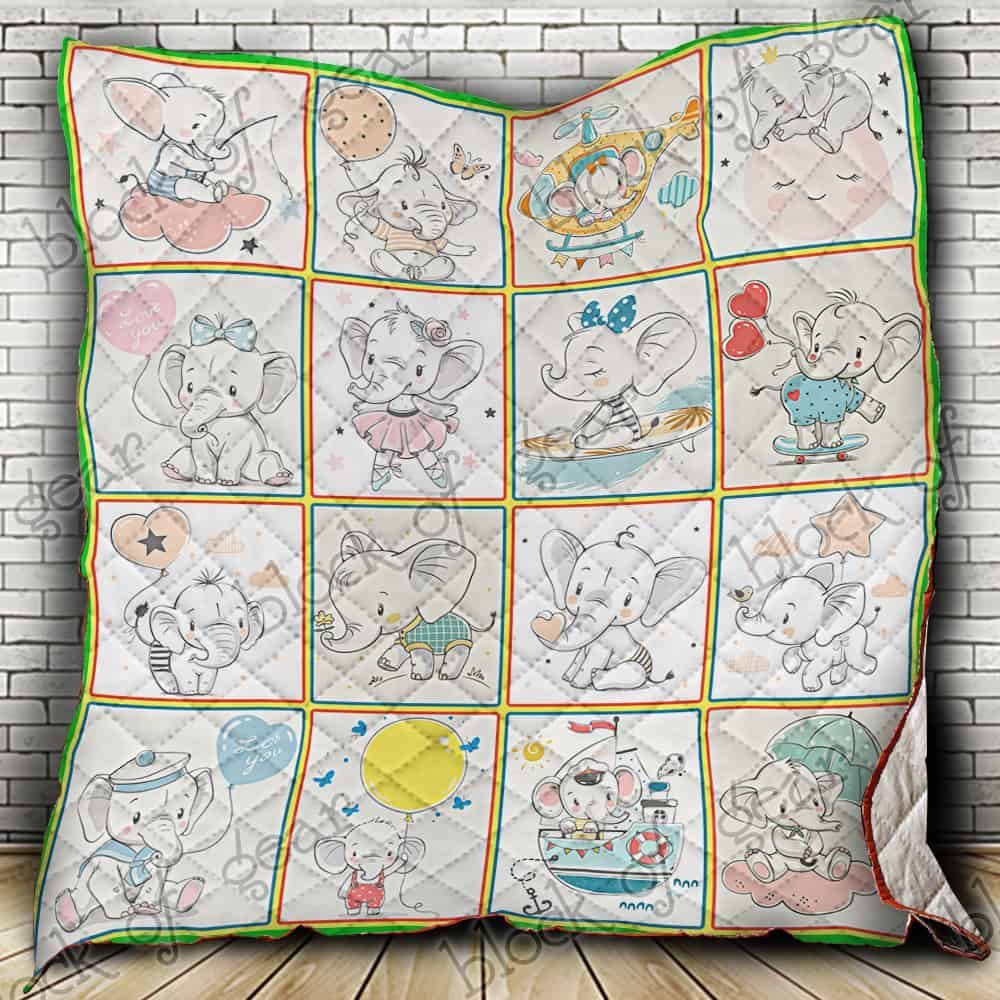 Cartoon Elephant  Cute Action  Quilt Blanket