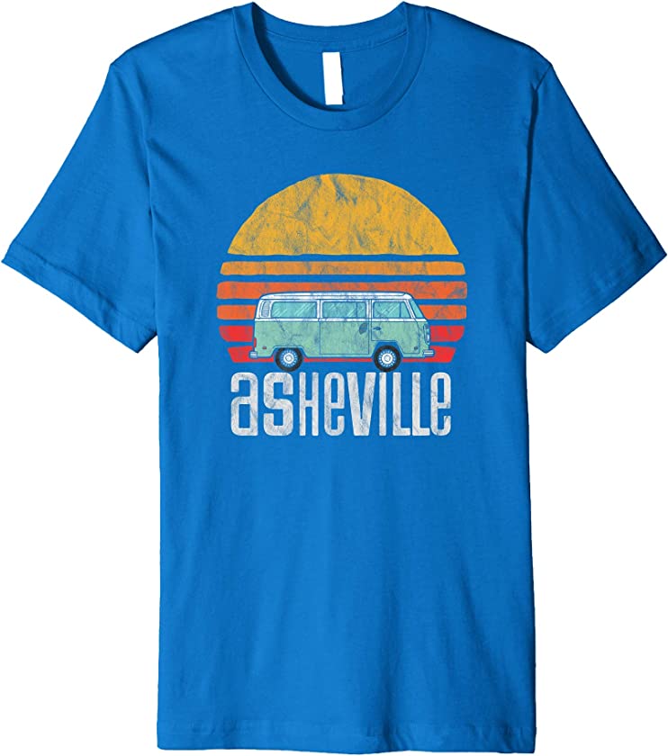 Asheville, NC Vintage Hippie Van Road Trip Graphic Premium T-Shirt