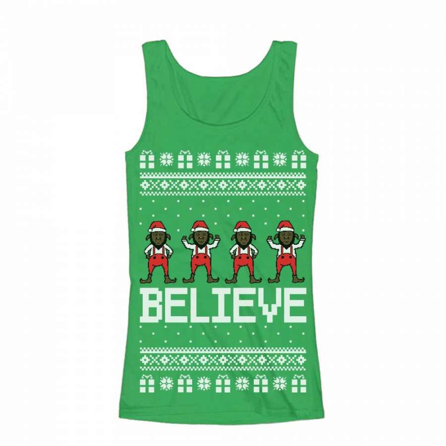 Believe Black Santa Elves Ugly Christmas Sweater Women Tank Top