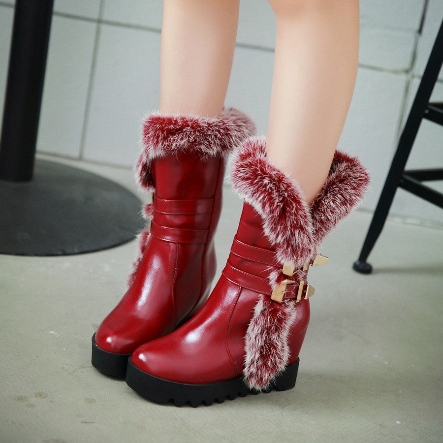 Rabbit Fur Wedges Boots Women Shoes Fall|Winter 3506