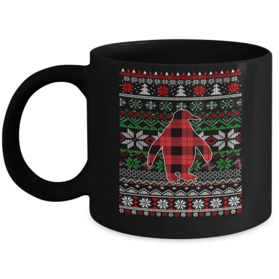 Penguin Red Plaid Ugly Christmas Sweater Funny Gifts Mug