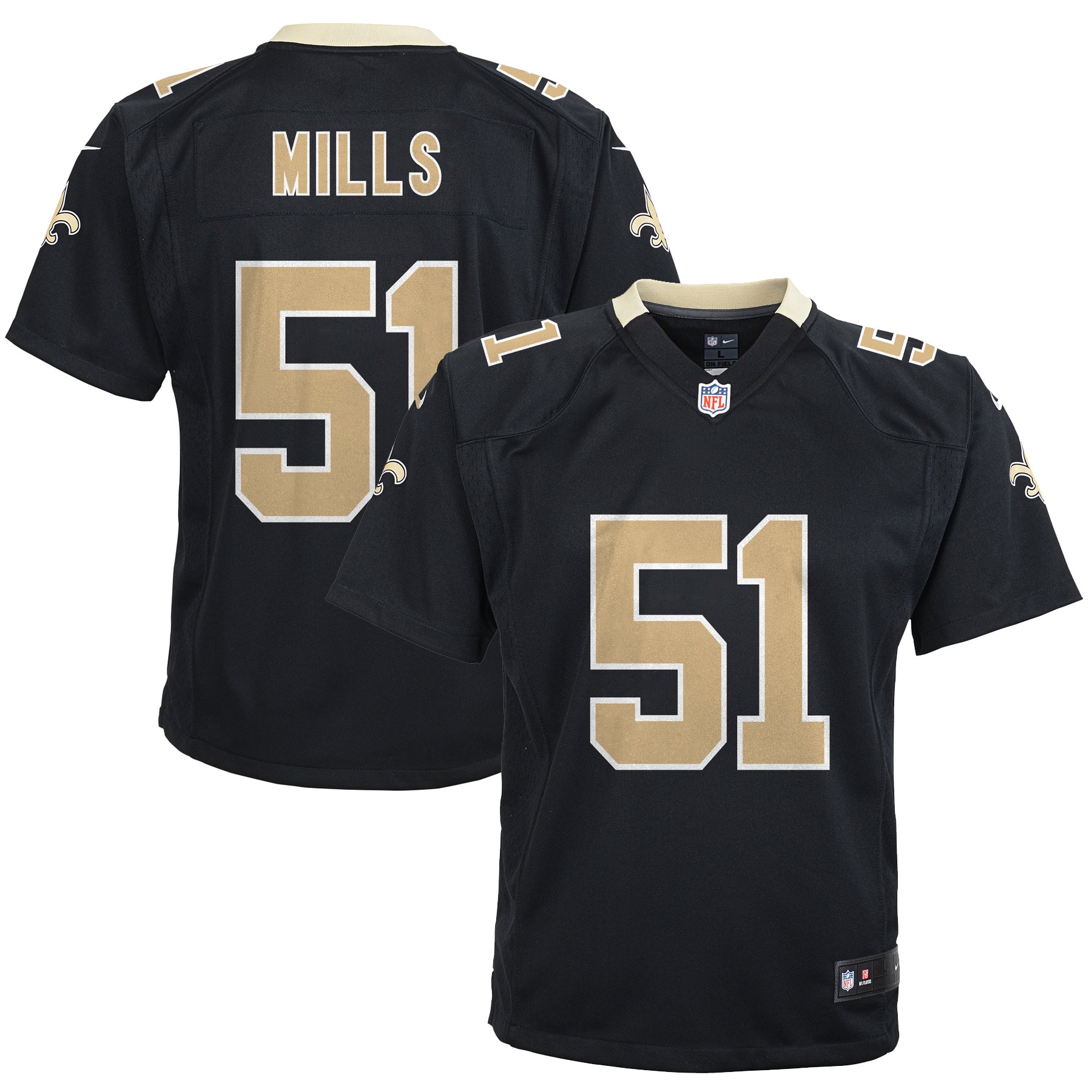 Youth New Orleans Saints Sam Mills Black Retired Game Jersey