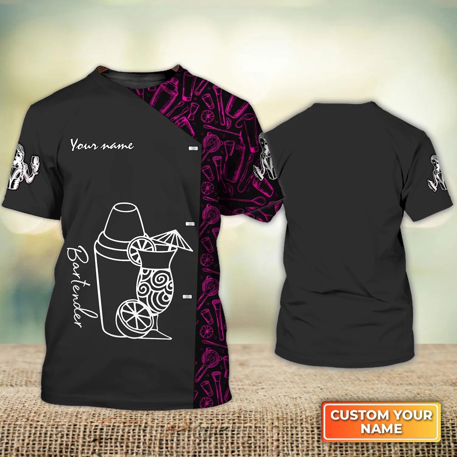 Personalized Black Bartender Shirts Men Women Bartender Uniform Present To Bartender