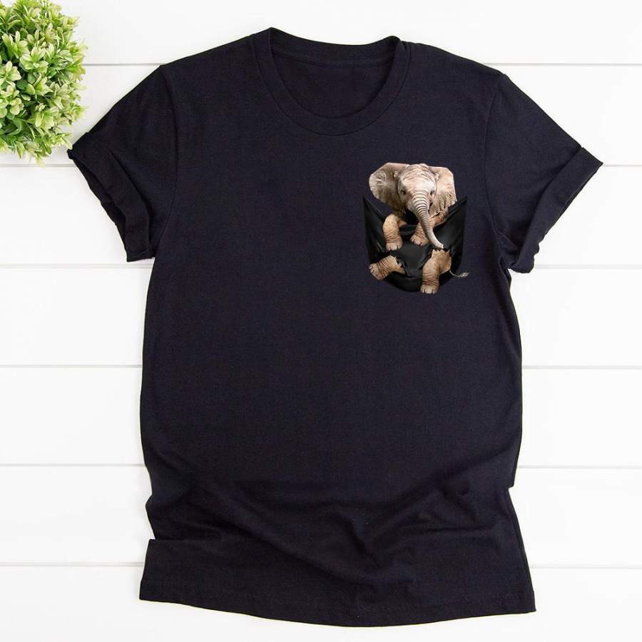 Save Elephants Inside Pocket Black Cotton T Shirt For Men and Women S-6XL