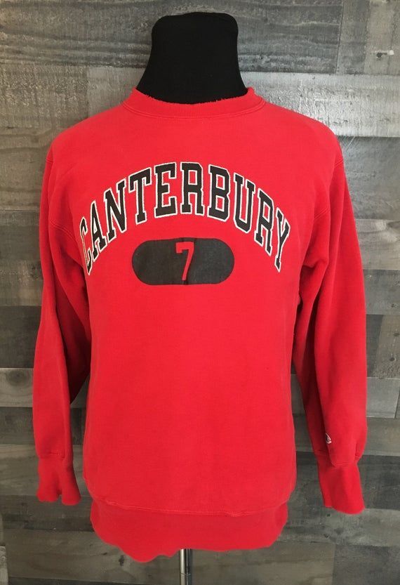 Vintage 1980S Canterbury 7 Red Champion Reverse Weave Crewneck Shirt Vintage Red Crewneck Shirt