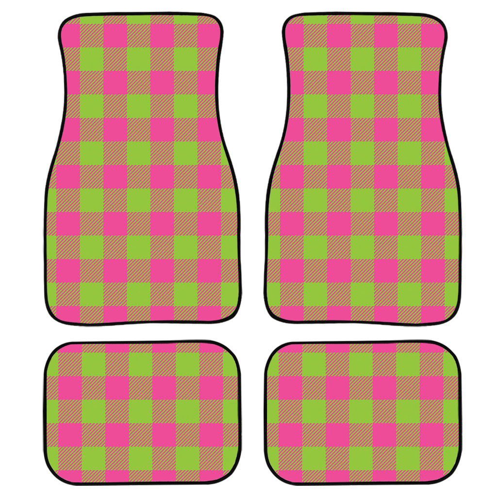 Pink And Green Buffalo Plaid Print Front And Back Car Floor Mats, Front Car Mat