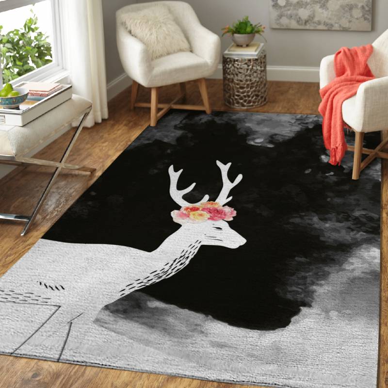 YOUNG DEER WITH FLOWERS-1 – Animals Area Rug Carpet