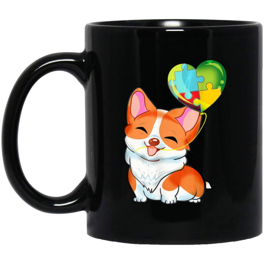 Autism Awareness Corgi Puppy Dog Puzzles Heart Balloon Black Mug Pet Owner, Dog Dad Mom Lover, Best Friends Gifts Funny Sayings Slogan Cute