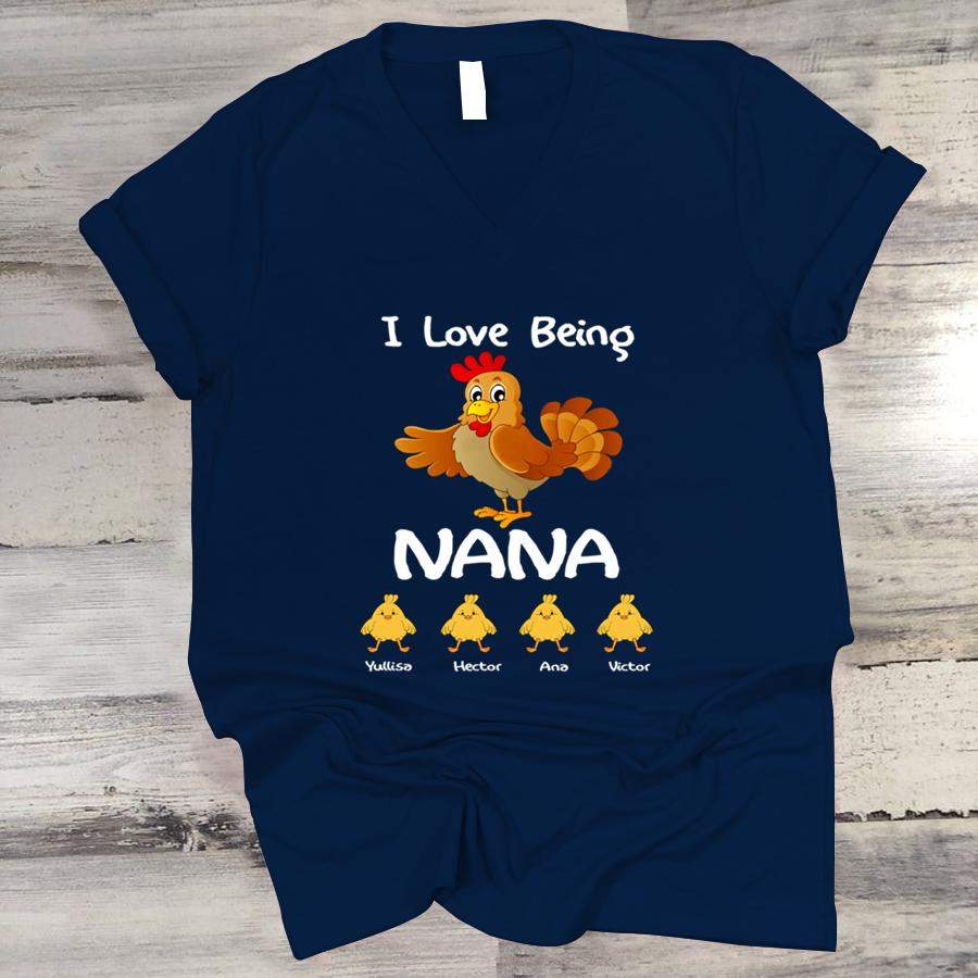 PERSONALIZED I LOVE BEING NANA CHICKEN KIDS NAMES SHIRT