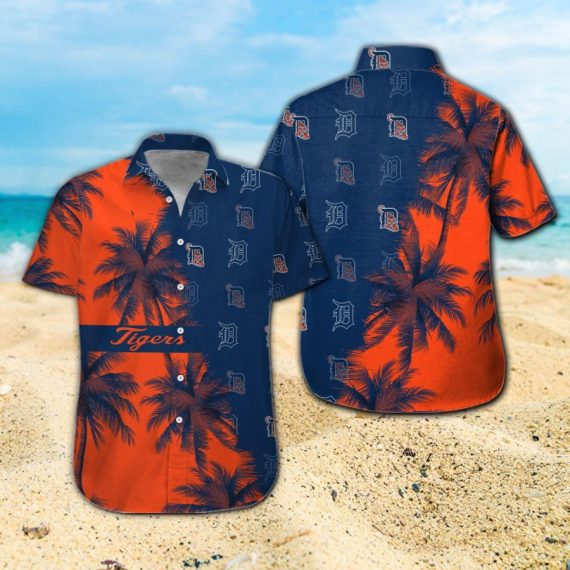 Detroit Tigers Short Sleeve Button Up Tropical Aloha Shirt