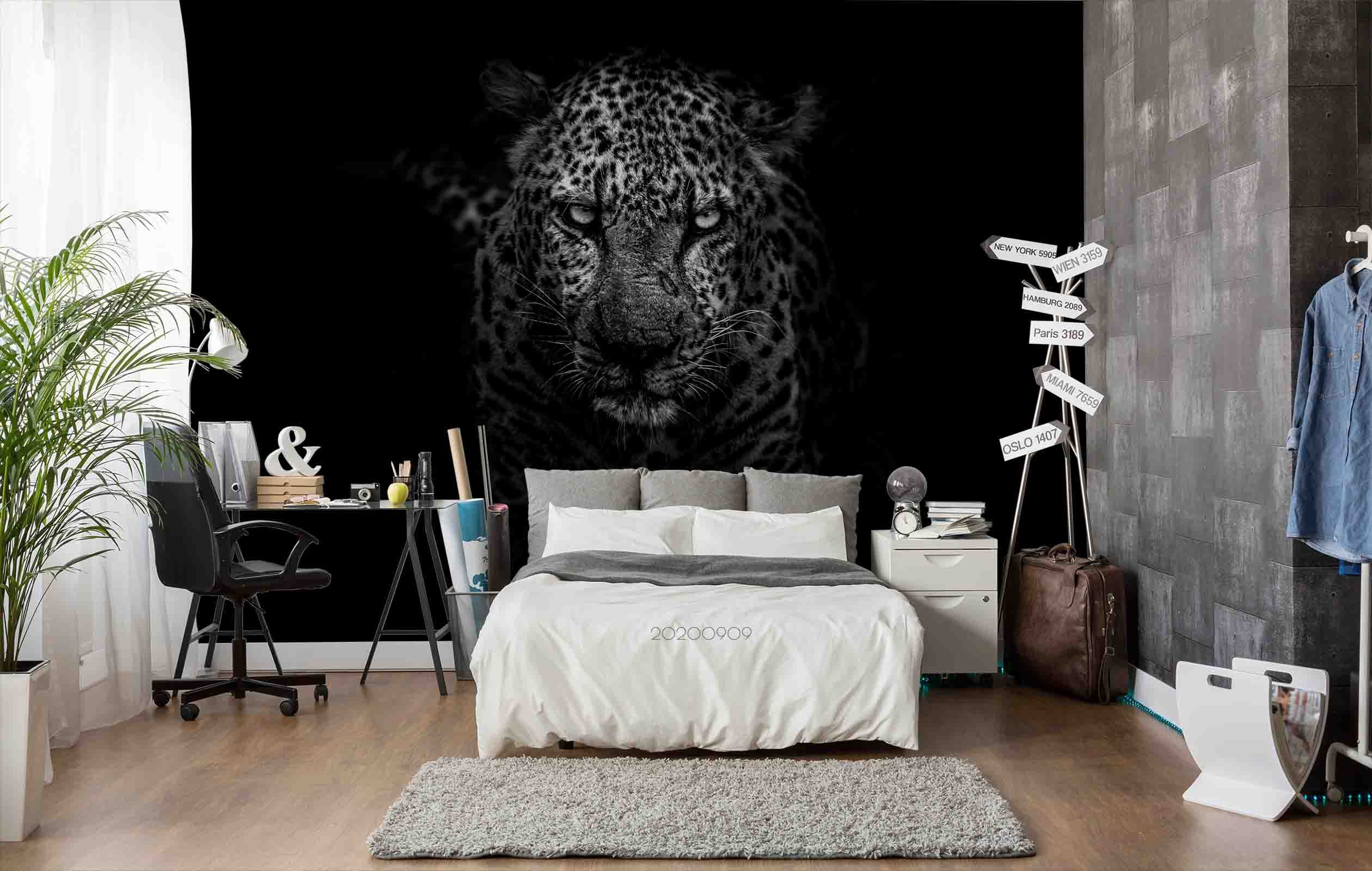 3D Dark Leopard Animal Scenery Wall Mural Wallpaper Lxl