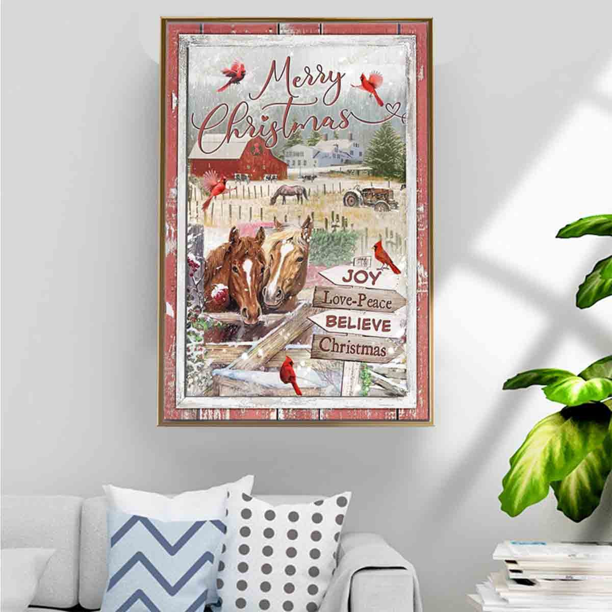 Couple Horses To The Farm Xmas Poster – Joy Love Peace Home Decoration Christmas Gifts For Couples Lover – Gigo Smart