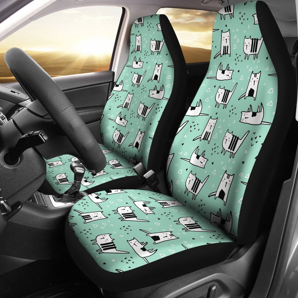 Cat Kitten Pattern Print Seat Cover Car Seat Covers Set 2 Pc, Car Accessories Car Mats