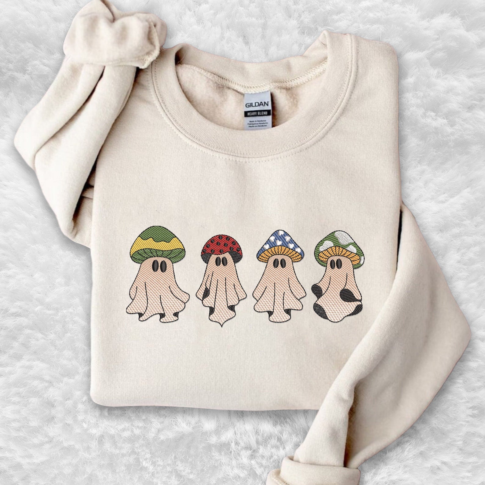 Mushrooms Ghost Embroidered Sweatshirt 2D Crewneck Sweatshirt All Over Print Sweatshirt For Women Sweatshirt For Men Sws4048