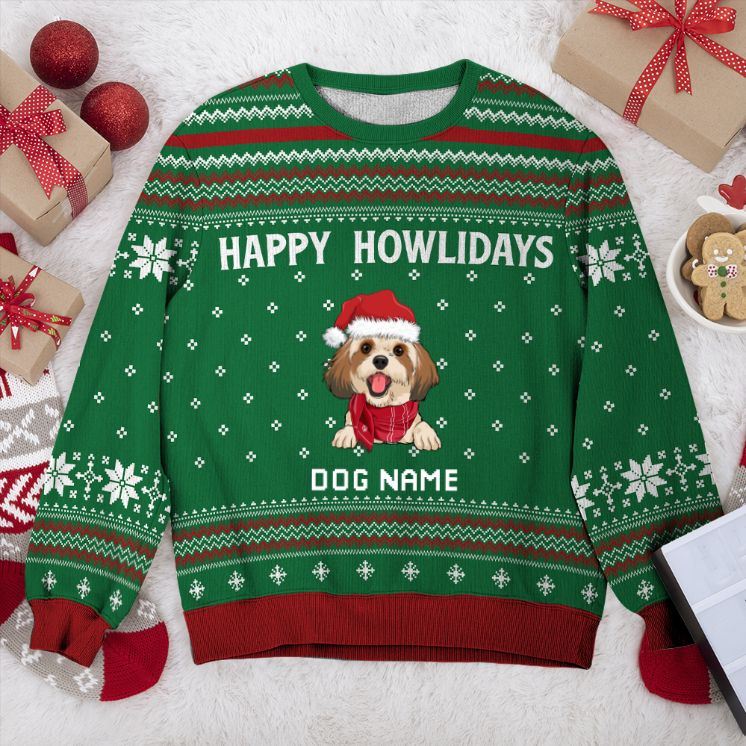 Cavachon Happy Howlidays Personalized Sweater, Dog Ugly Christmas Sweater