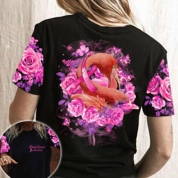 Breast Cancer Awareness Pink Ribbon Flamingo And Rose Flower Breast Cancer 3D Clothes