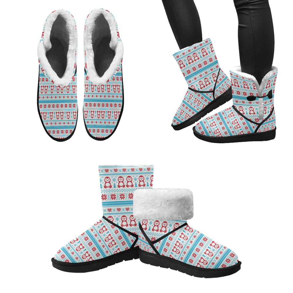 Penguin Sweater Printed Pattern Mid Calf Snow Boots