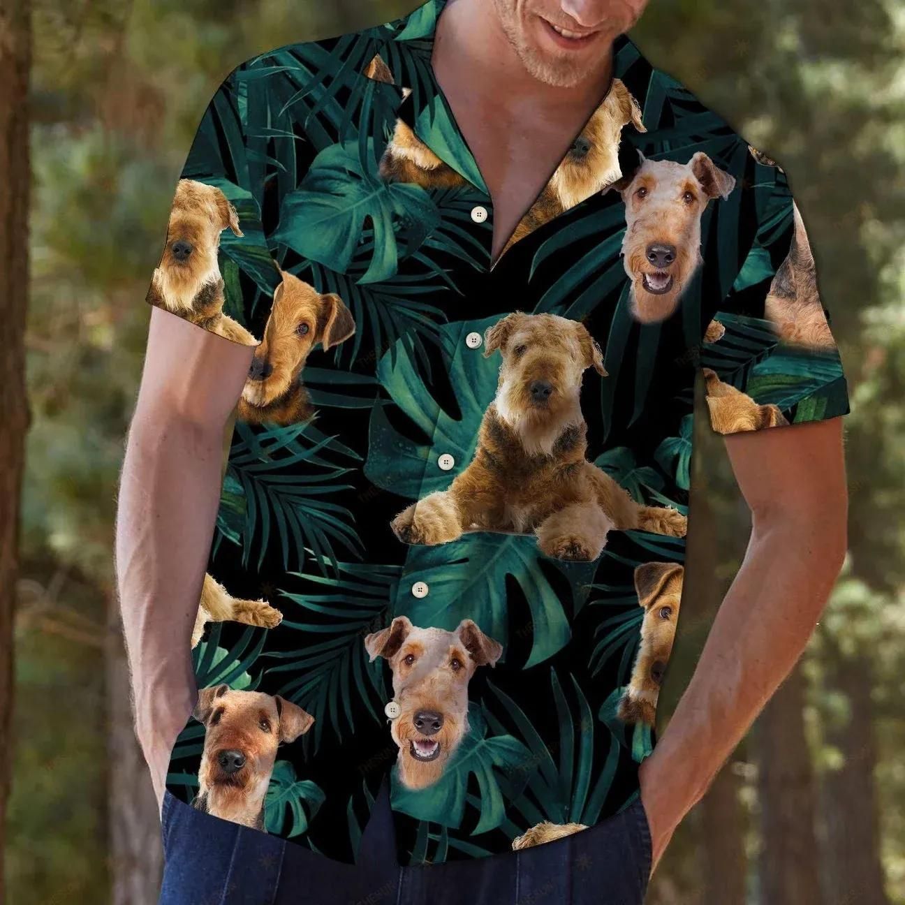 Airedale Terrier Tropical Jungle Aloha Hawaiian Shirt Colorful Short Sleeve Summer Beach Casual Shirt For Men And Women