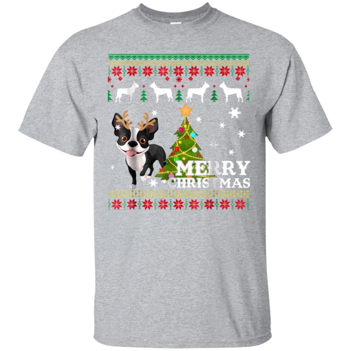 Boston Terrier Ugly Christmas T-Shirt Merry Christmas