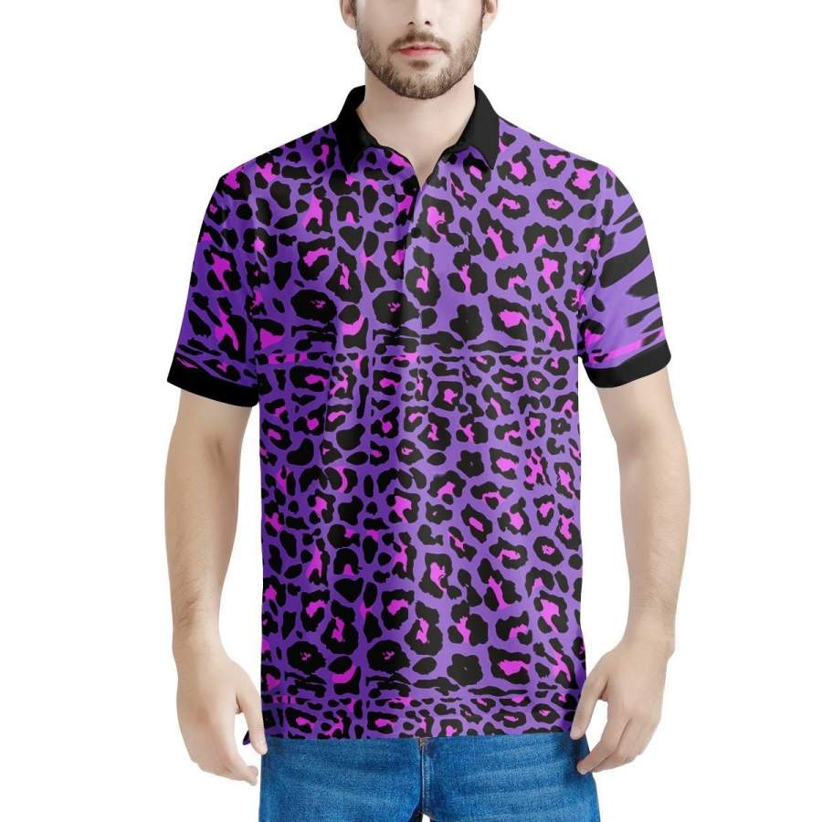 Purple Leopard Men’s Polo Shirts