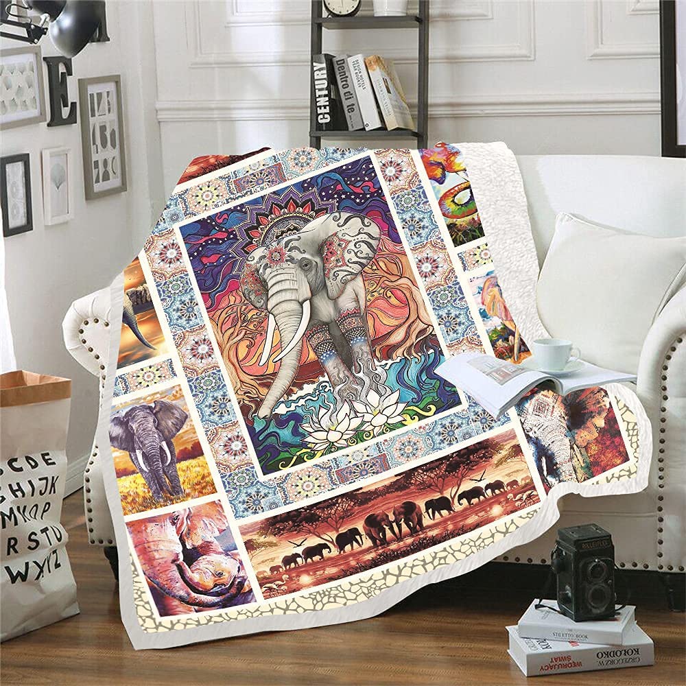 Elephant Blanket Throw Blankets Wild Animals Super Soft Sherpa Throw Blankets Fleece Blanket Gift Blankets For Adults Blankets Queen Size Summer Fuzzy Blanket