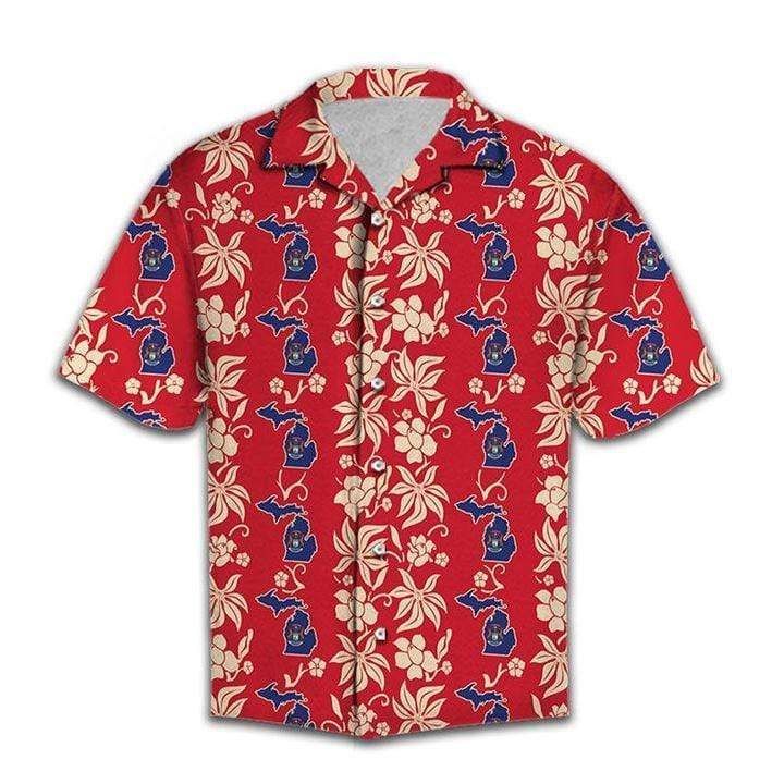 Get Now Red Michigan Pattern Hawaii Aloha Shirts H Ha83684