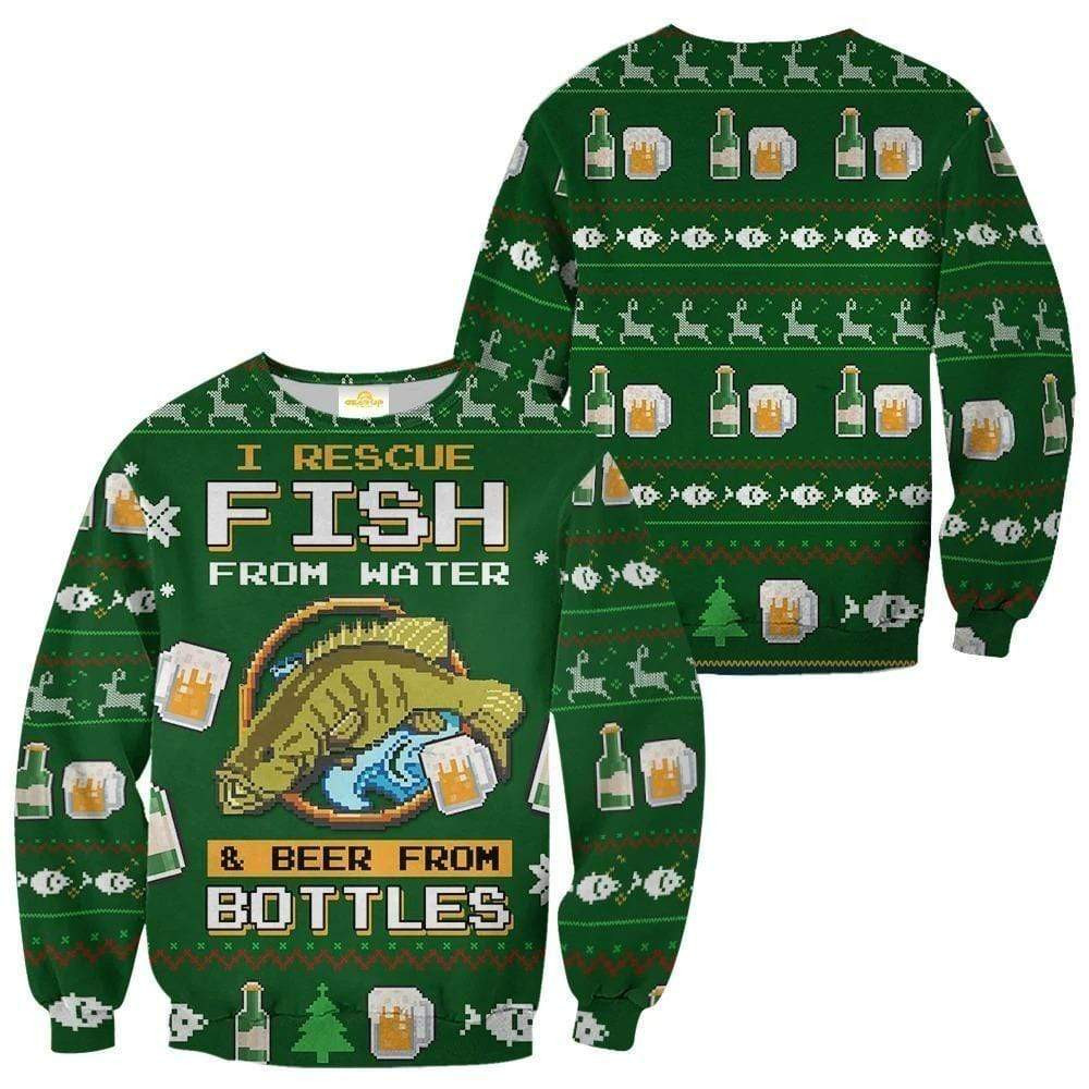 Bass Fishing American Angler Beer Lover Fisherman Funny Ugly Christmas Sweater #L